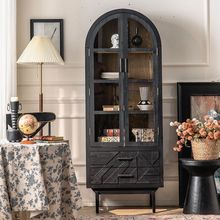 复古轻奢黑色拱形置物柜北欧简约储物柜玄关柜实木柜法式鞋柜斗柜