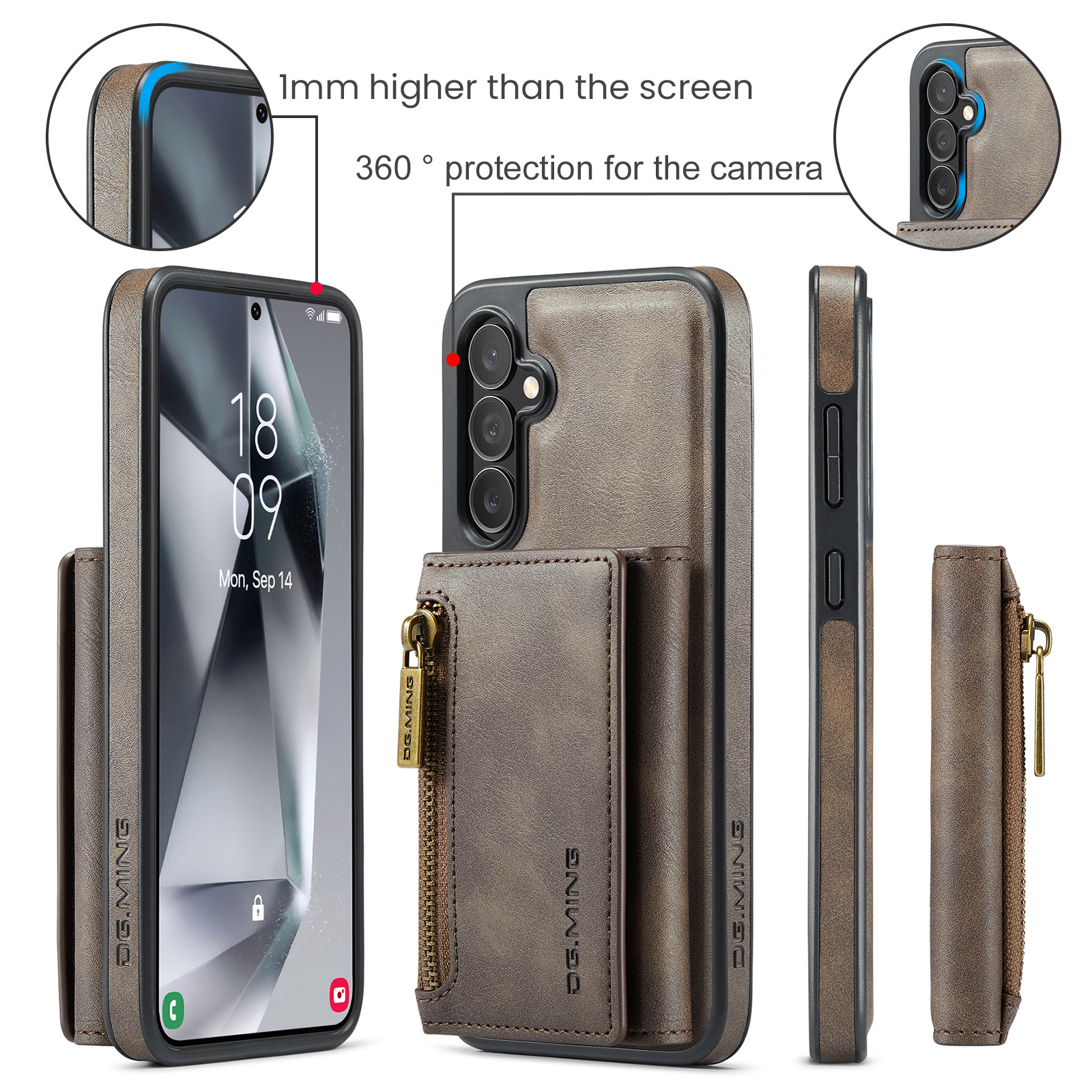 M5 für Samsung S24 magnetische kabellose Ladetelefonhülle S24 Plus Zwei-in-Eins-Anti-Diebstahl-Bürsten-Brieftaschen-Schutzhülle_voghion.com