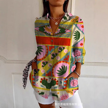 2025年新款时尚春夏季女式衬衫休闲女装上衣宽松中长袖衬衣翻领