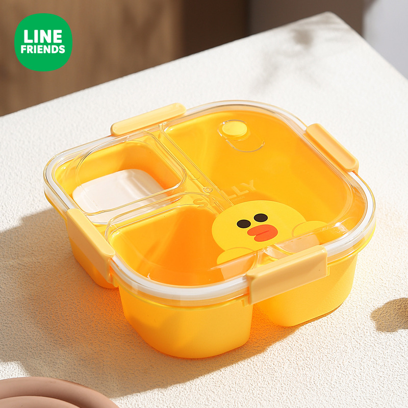 Caja de almuerzo de microondas de dibujos animados de oso marrón de tres cuadrículas de oficina para adultos caja de almuerzo de estudiantes de oficina caja de almuerzo portátil