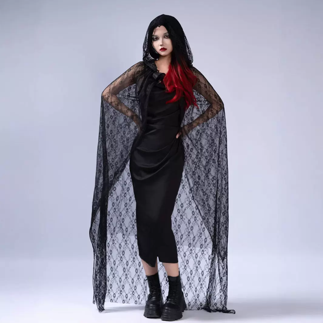 新款暗黑风蕾丝款两层斗篷欧美万圣节 cosplay角色扮演服气质黑色