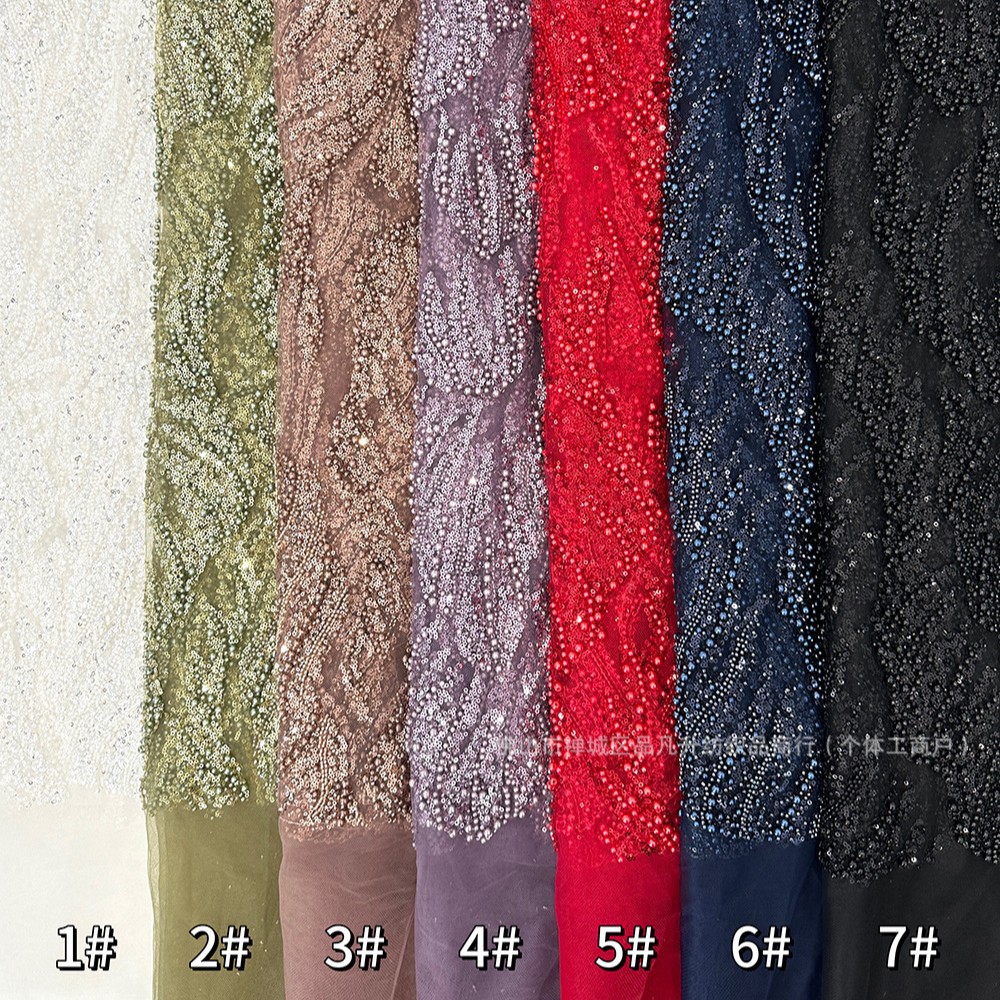 Tubo de perlas bordado tridimensional gran burbuja de perlas bordado tela de vestido de boda alta moda vestido de noche tela en stock al por mayor