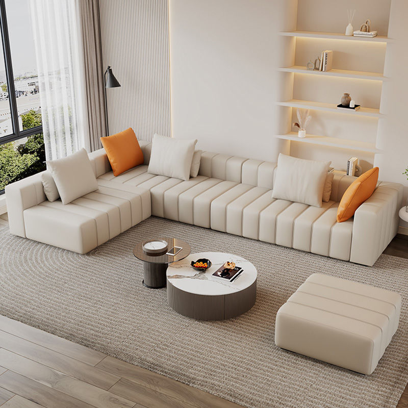 sofa a living room Simplicity cream Italian Piano keys Straight row Leather sofa
