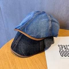 2025新款美式牛仔复古明线皮檐前进帽女鸭舌帽贝雷帽报童帽子潮男