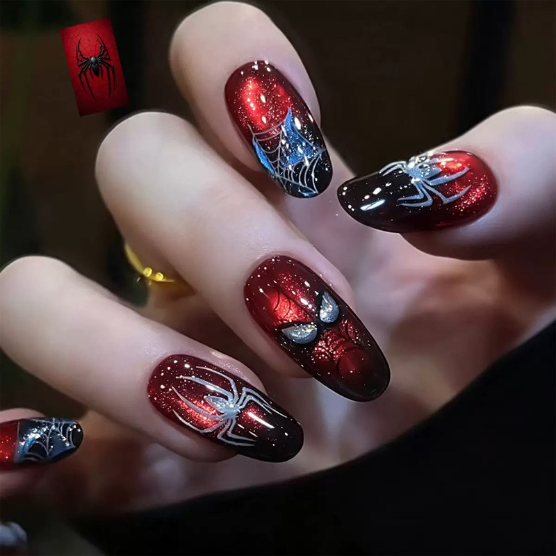 Spider-Man Short Almond Red Cat Eye Bowknot Press-On Nails 30 Pieces Fashionable European and American Nail Stickers Fake Nails Spider-Man Short Almond Red Cat Eye Bowknot Press-On Nails 30 Pieces Fashionable European and American Nail Stickers Fake Nails