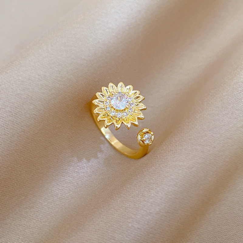 Adjustable Full Diamond Flower Ring Elegant Luxury Open Ring_voghion.com