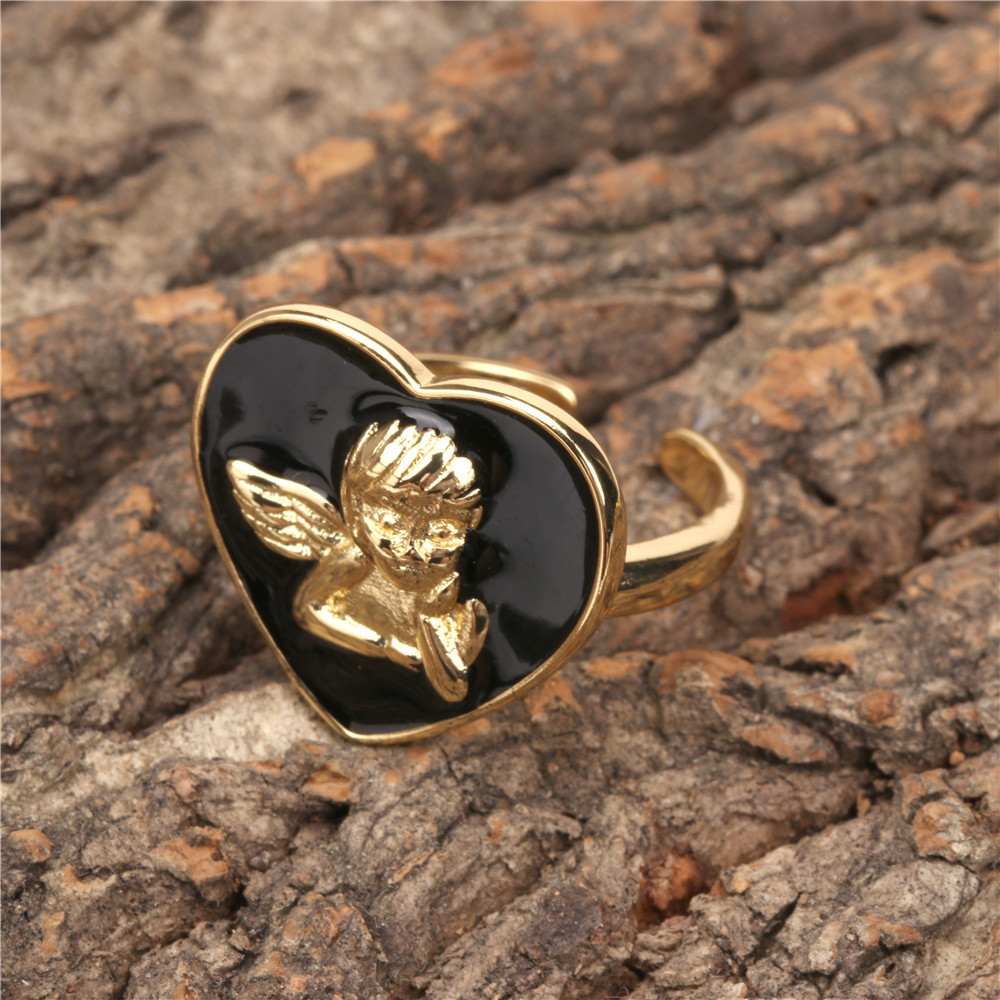 Nihaojewelry Wholesale Jewelry New Oil Drop Heart Angel Pattern Copper Ring display picture 10