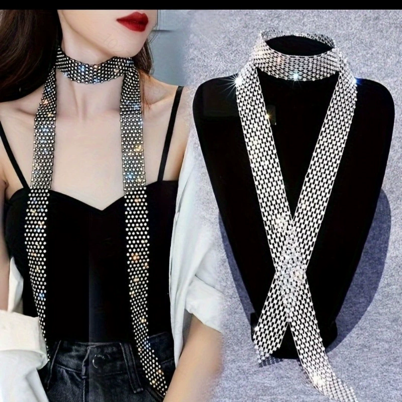 Преувеличенная блестящая многорядная цепочка на ключицу с длинной кисточкой во французском стиле для женщин, модное индивидуальное колье, черное винтажное ожерелье.