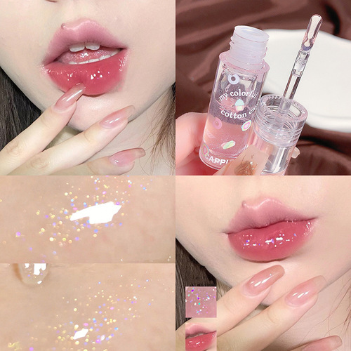 Cappuvini Marshmallow Lip Oil Lip Gloss Moisturizing Water Glossy Mirror Fine Sparkling Transparent Glass Lip Glaze