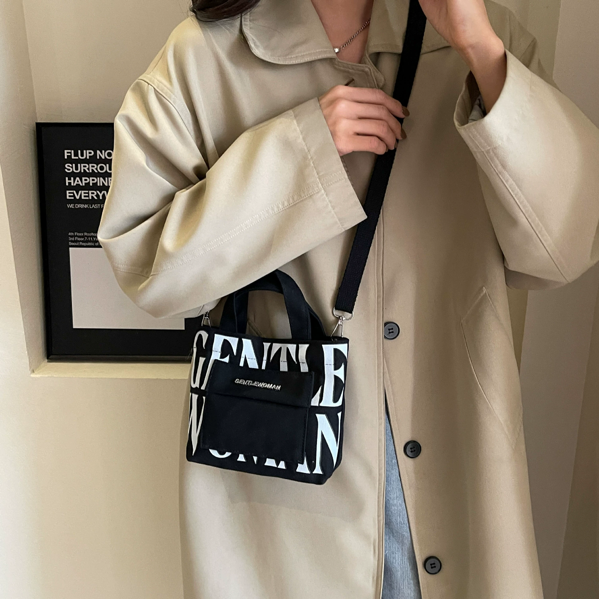 Новая Таиландская нежная женская аппаратная сумка с буквами мини-контрастная цветная Холщовая Сумка через плечо с повседневным принтом