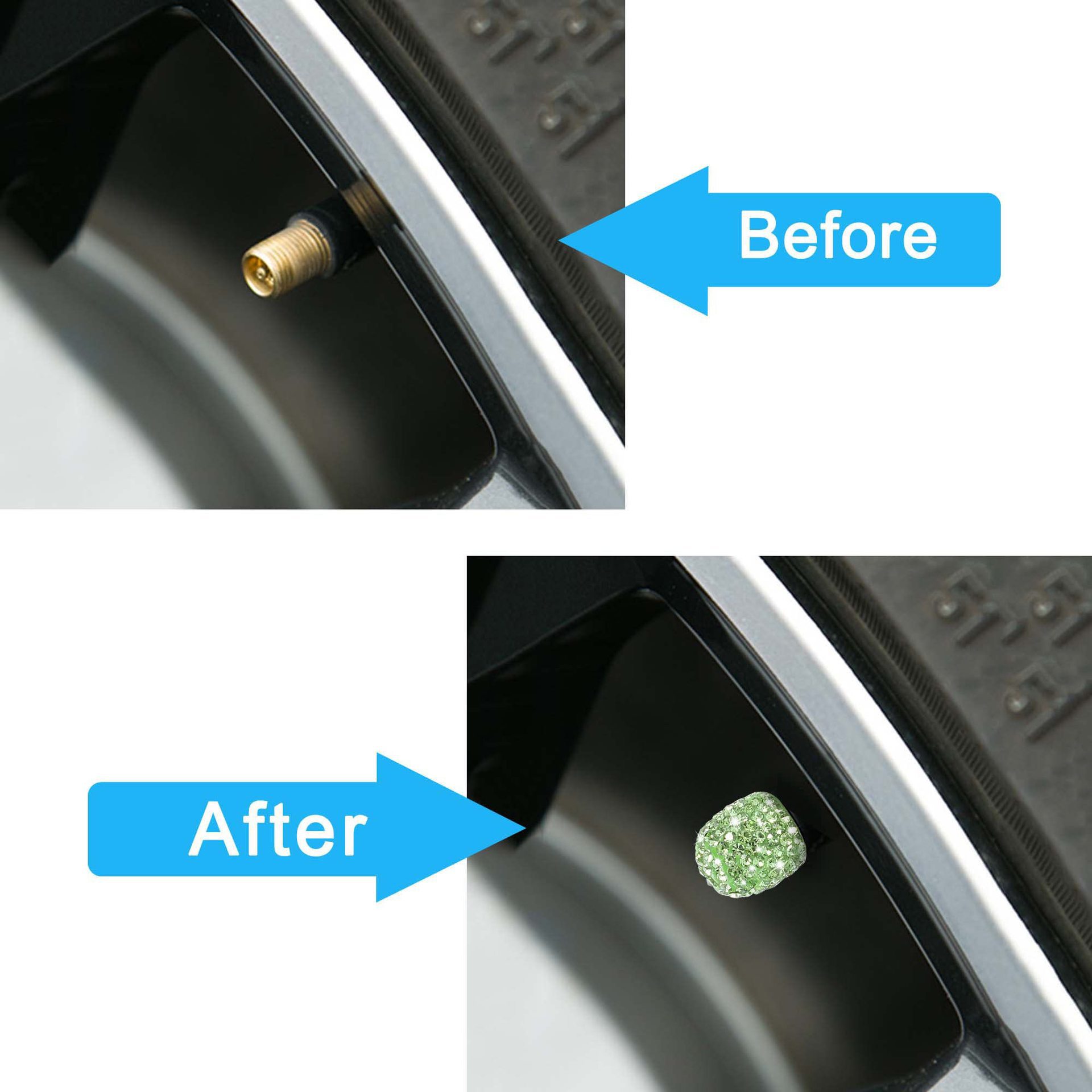 Car Tire Valve Caps with Rhinestones, Ceramic Full Diamond Valve Core Covers for Cars, Diamond Tire Caps for Women