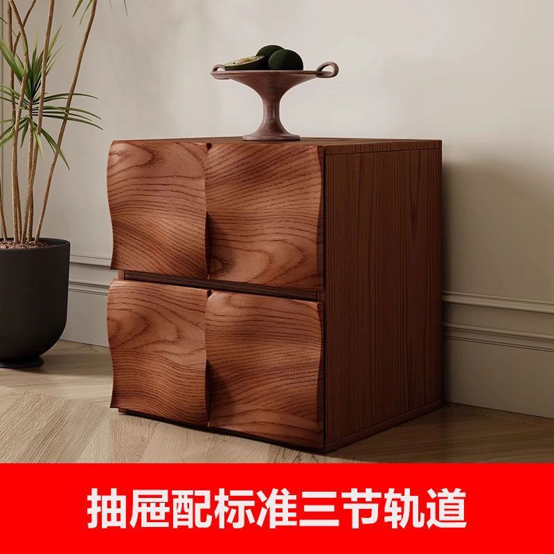 中古风实木床头柜法式复古家用落地柜多功能组合柜整装床边收纳柜|undefined