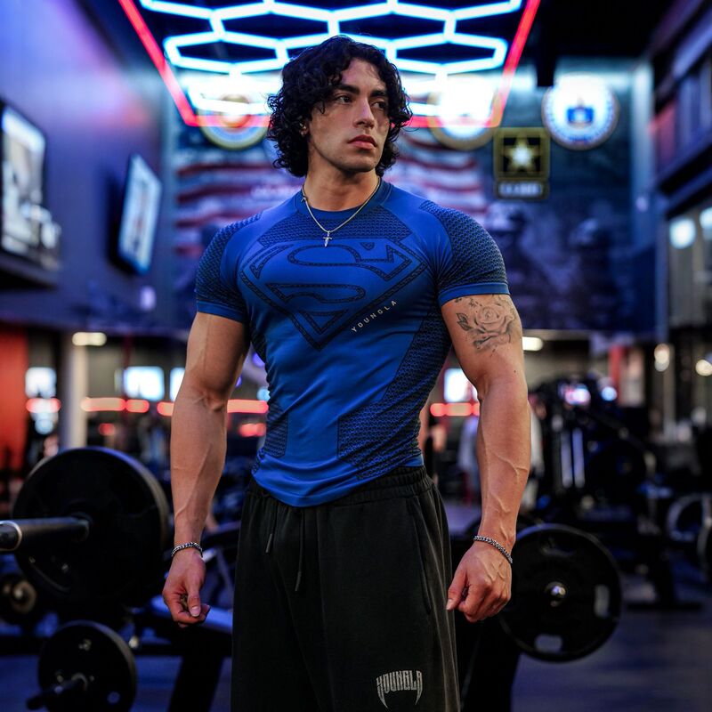 American Trendy Brand Youngla Superman Sports Short-Sleeved Casual Muscle Fitness Training Running Quick-Drying Breathable T-Shirt for Men