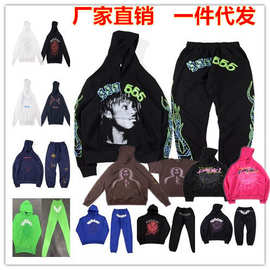 25FW 欧美嘻哈侃爷泡发字母555555印花 卫衣休闲裤套装批发 夹克