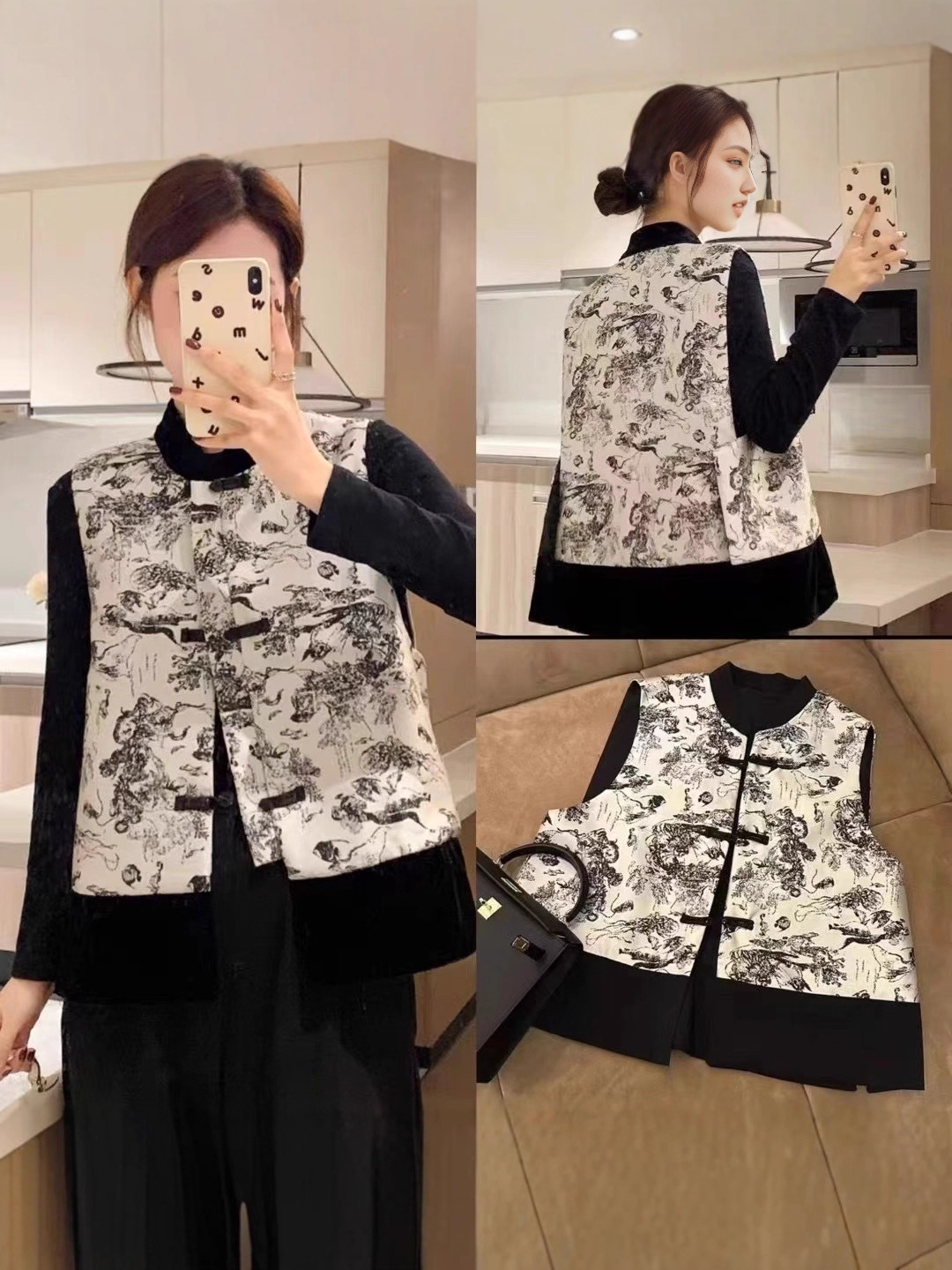 2025 nuevo otoño estilo nacional industria pesada jacquard chino botón de cuello redondo para mujeres chaleco chaleco corto image 1