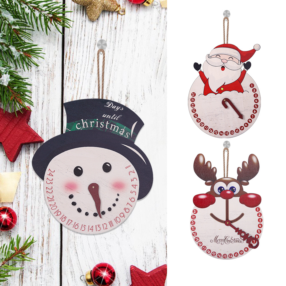 Christmas New cartoon Christmas wooden pendant indoor decoration Christmas tree pendant Christmas Snowman clock door plate ornaments_voghion.com
