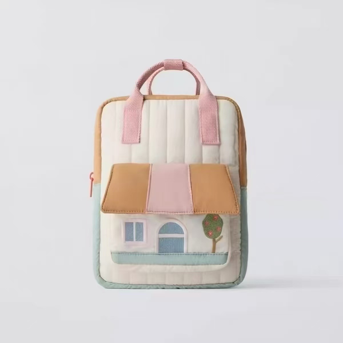 Cross-Border New Tree House Embroidery Parent-Child Outing Splicing Contrasting Color Boys and Girls Backpack Korean Style Hand-Carrying Lightweight Backpack