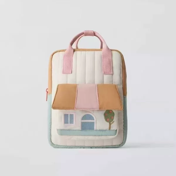 Cross-Border New Tree House Embroidery Parent-Child Outing Splicing Contrasting Color Boys and Girls Backpack Korean Style Hand-Carrying Lightweight Backpack