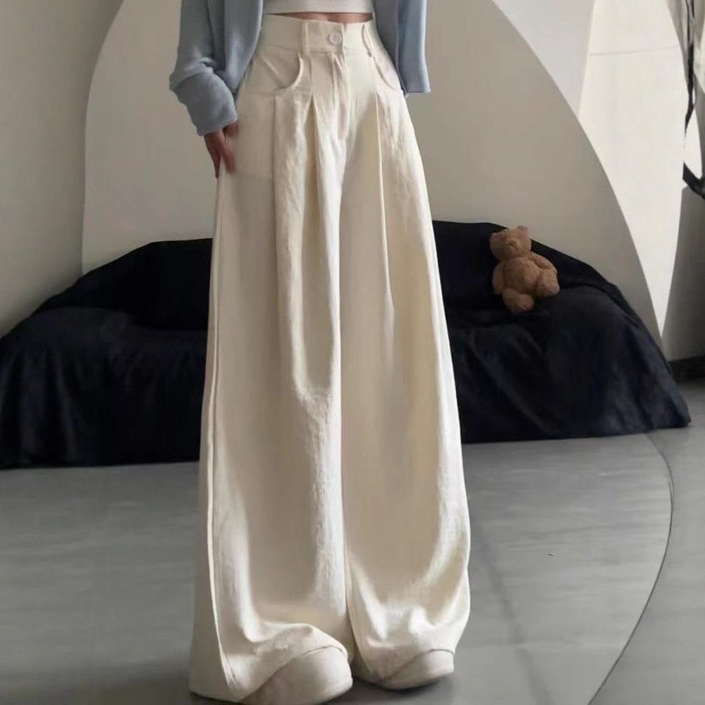 Cream Suit Wide-Leg Pants for Women 2025 Spring and Summer Thin Style Lazy Style High-Waist Draped Casual Straight Yamamoto Pants