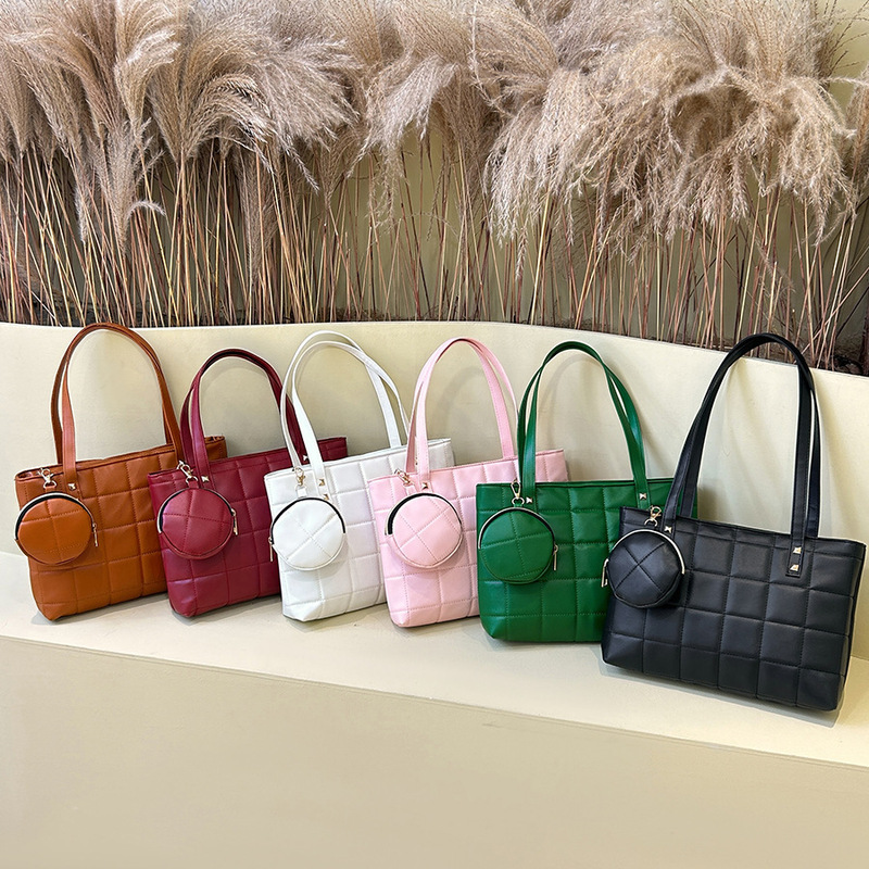 Korean Style Trendy Simple Two-Piece Quilted Large Check Fashion Commuter Portable Small Square Bag Women's Shoulder Bag Dropshipping