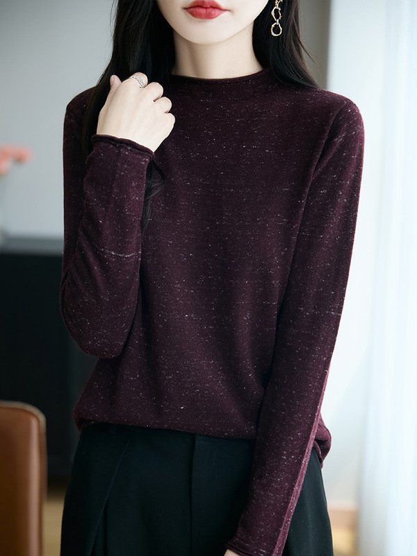 星空点子纱长袖时尚针织毛衣亮片卷边半高领打底衫女宽松慵懒上衣|undefined