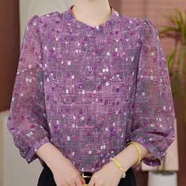 一件代发春夏季新款衬衫女七分袖时尚气质别致雪纺衫百搭上衣女