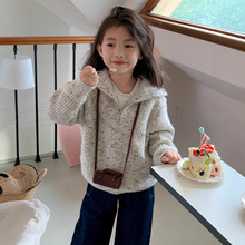 女童毛衣外套春秋2025新款韩系10岁女孩洋气秋装儿童拉链针织上衣