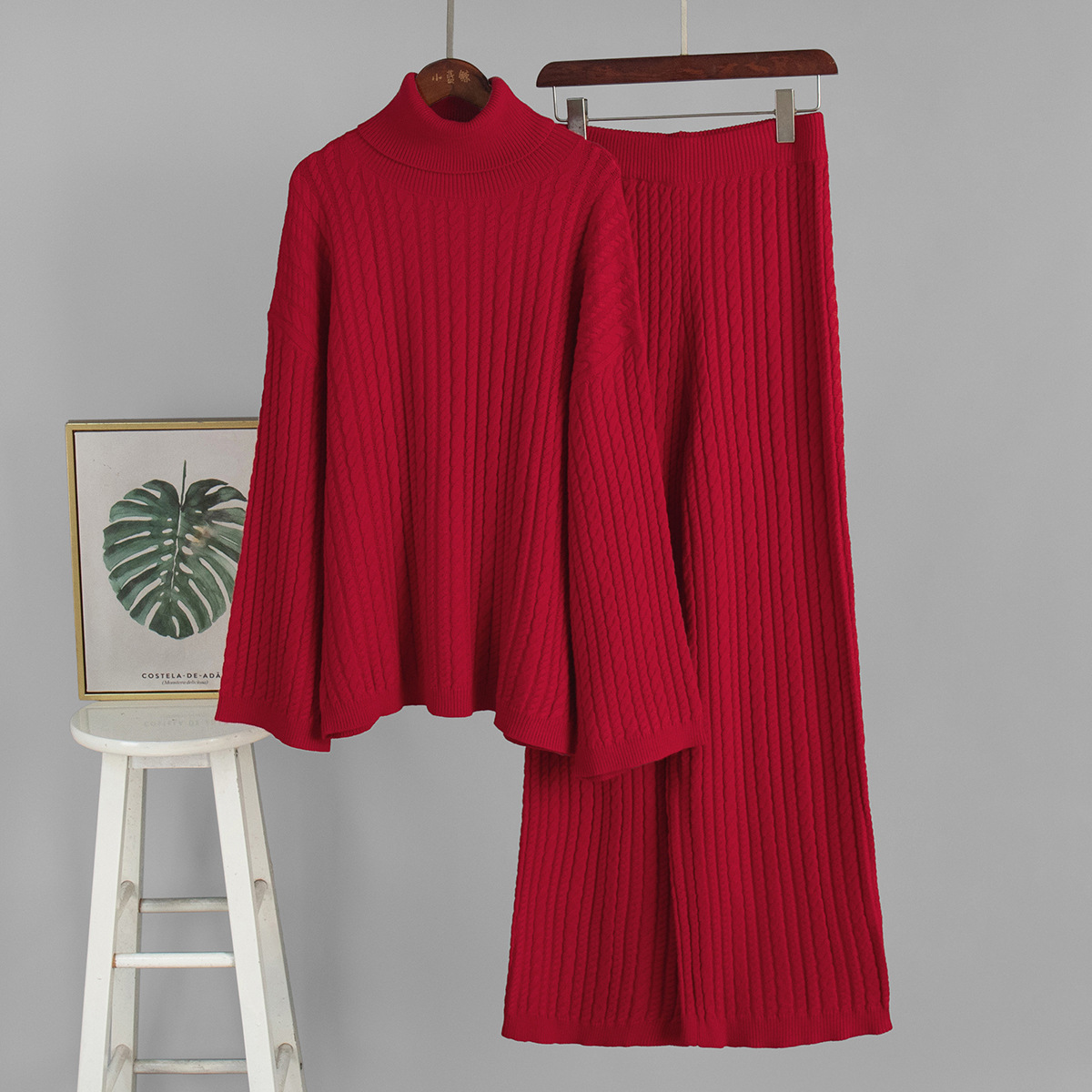 Kabelstrick Pullover Und Shorts Set Für Damen Im Herbst Stil_voghion.com