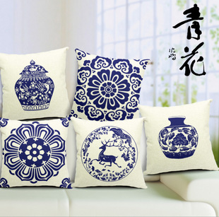 新中式青花瓷古典沙发抱枕茶叶店装饰抱靠垫民宿沙发靠背蓝花花-阿里巴巴