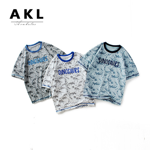 Children's clothing summer Korean style new boys' short-sleeved medium and large children's full-print dinosaur trendy tops children's short-sleeved T-shirts