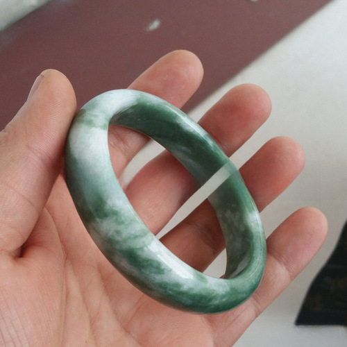 Wholesale High-Quality Guizhou Jadeite Handcuffs with Deep Green Floating Flower Color Women's Jade Handcuffs, Jadeite Color Jade Bracelet Gift