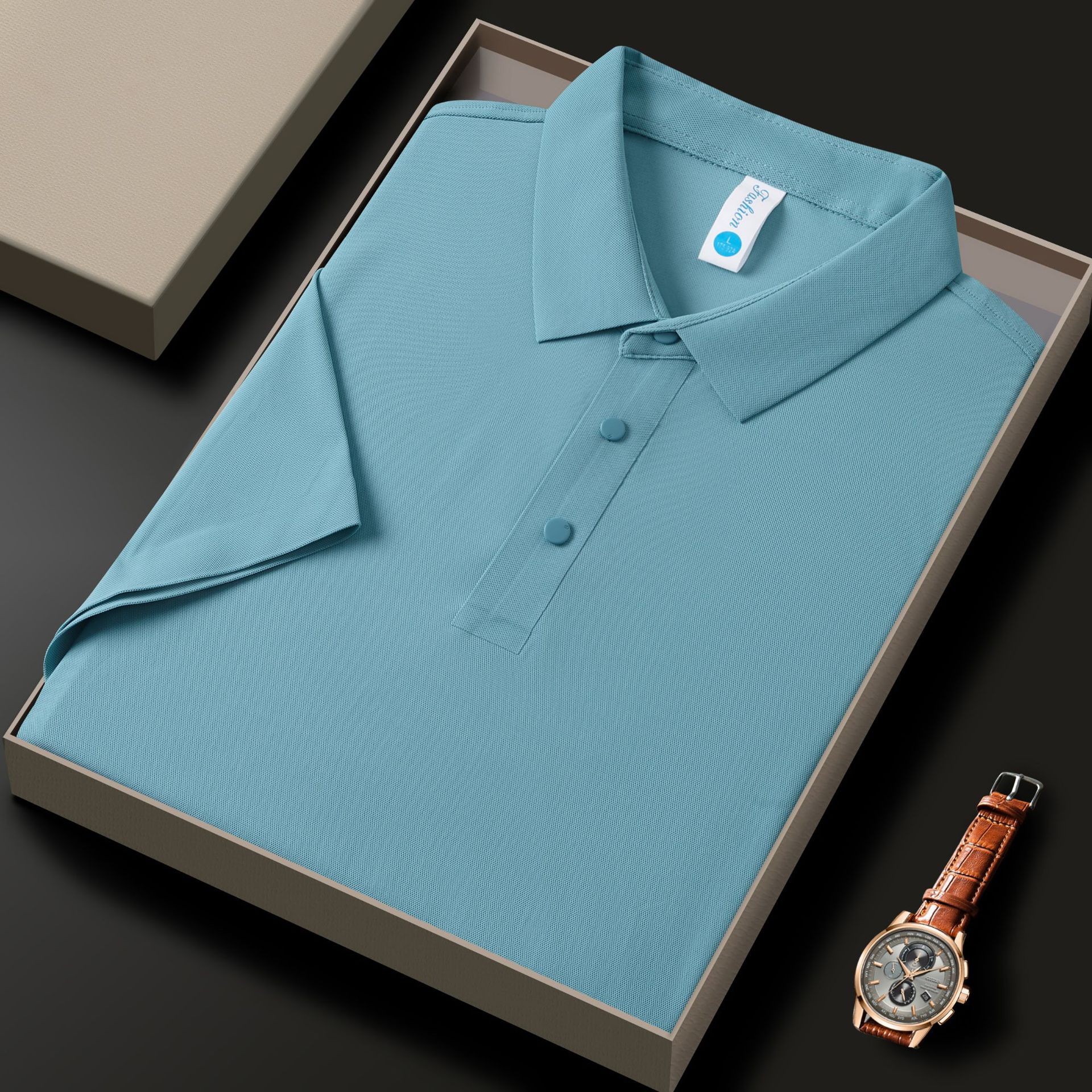 Camisas de primavera y verano para hombres sin marcas de hielo de alta calidad sin calentamiento de negocios de viaje de estilo de puerto de color sólido, secado rápido y alta elasticidad, tendencia po