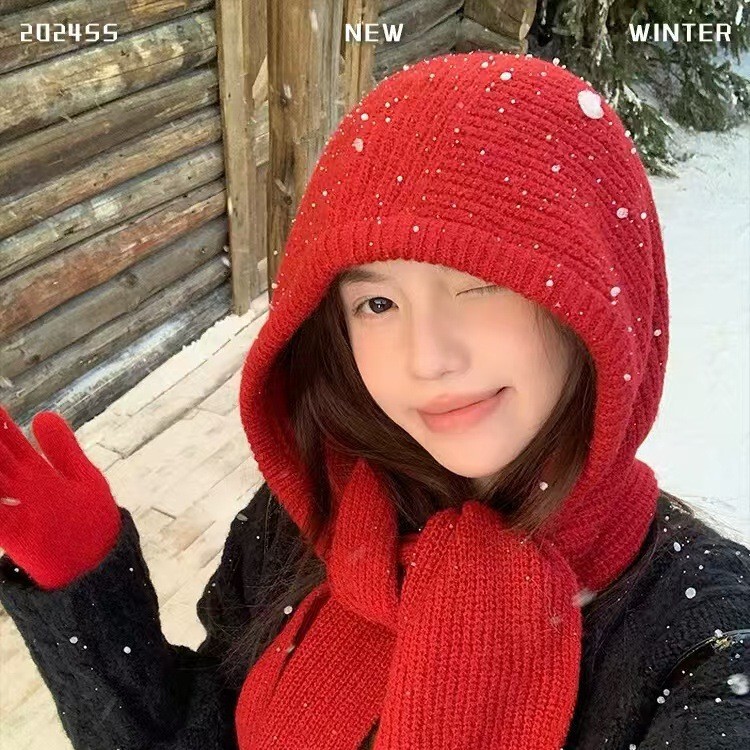 Wool Balaclava Women's Autumn and Winter Warm Woolen Hat Scarf One-Piece Hooded Neck Scarf Knitted Hat Wool Balaclava Women's Autumn and Winter Warm Woolen Hat Scarf One-Piece Hooded Neck Scarf Knitted Hat