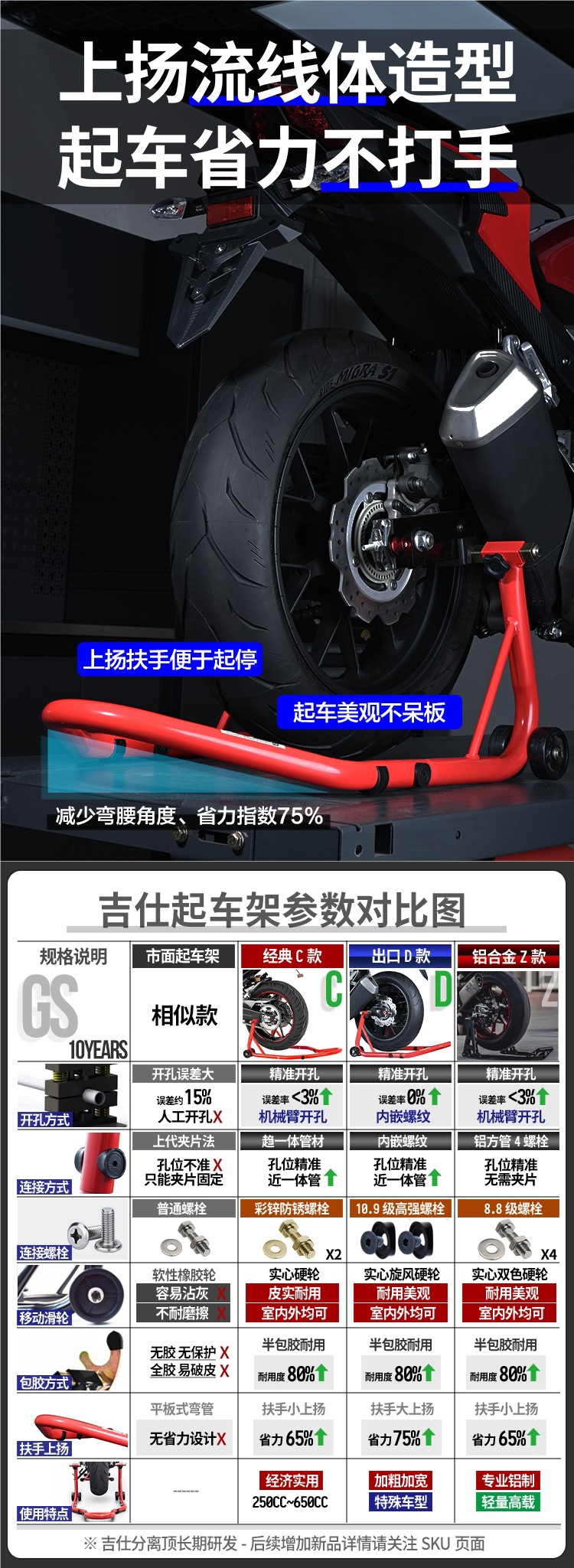 Motorcycle Lift Frame Front and Rear Wheel Parking Rack Repair Parking Rack Support Frame Landing Gear Chain Maintenance Tool