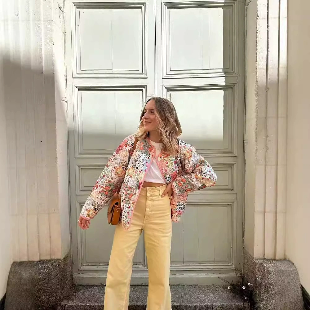 Трансграничная европейская и американская одежда AliExpress, популярная хлопковая куртка с цветными принтами, европейская и американская мода, свободная повседневная универсальная одежда