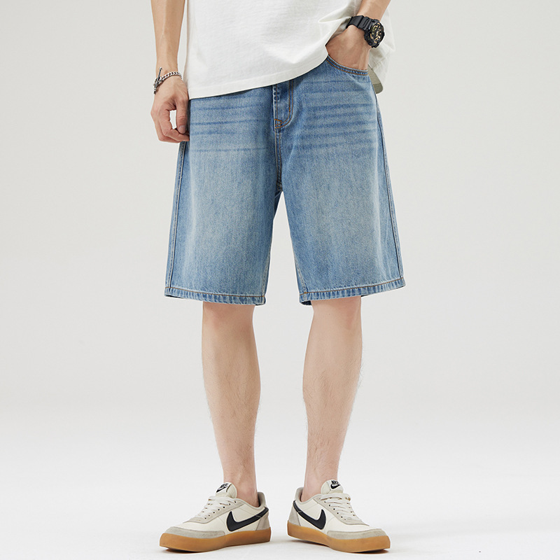 Summer New Light Tencel Denim Shorts Men's 2024 Thin Loose Straight Classic All-match Five-point Pants