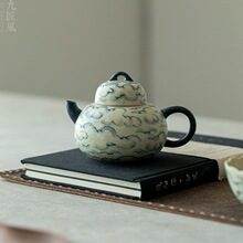 手绘祥云茶壶青花火石红釉下彩小壶家用高颜值功夫茶具陶瓷泡茶器