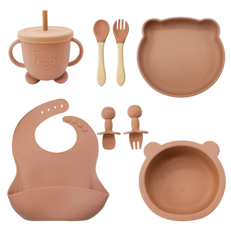 Oso vajilla traje de silicona bebé vajilla de dibujos animados oso plato tazón niños alimentación vajilla traje de comida complementaria