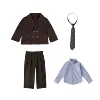 Brown set, jacket, trousers, blue colored shirt, tie, 4 piece set