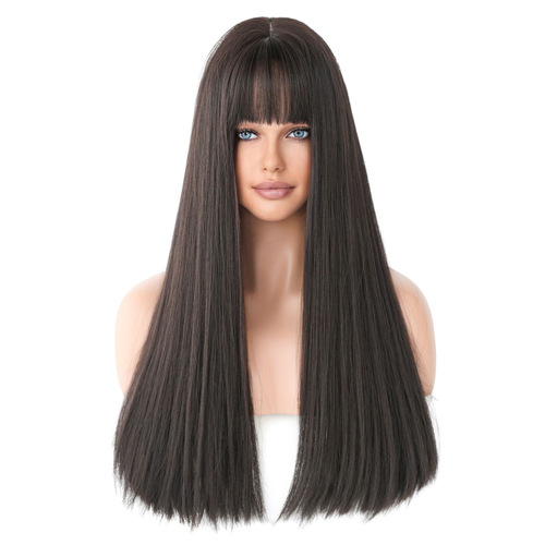 Foreign trade European and American fashion long hair wig for women black brown long straight hair simulation full head wig factory wholesale