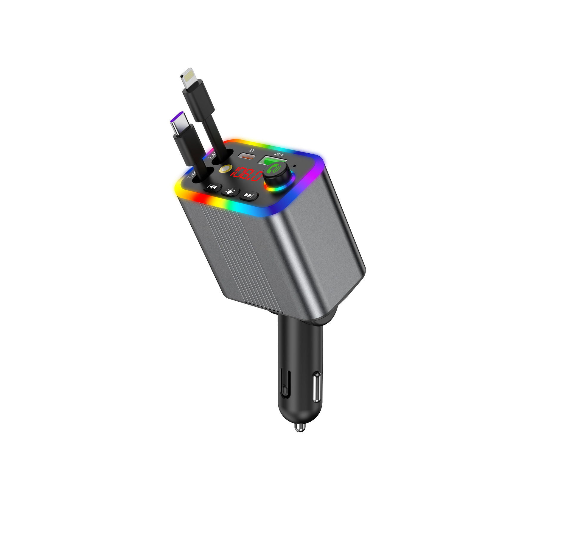 R4R6 Car Bluetooth MP3 Player comes with a retractable cable and supports fast charging for mobile phones, 2026 new model, foreign trade supply