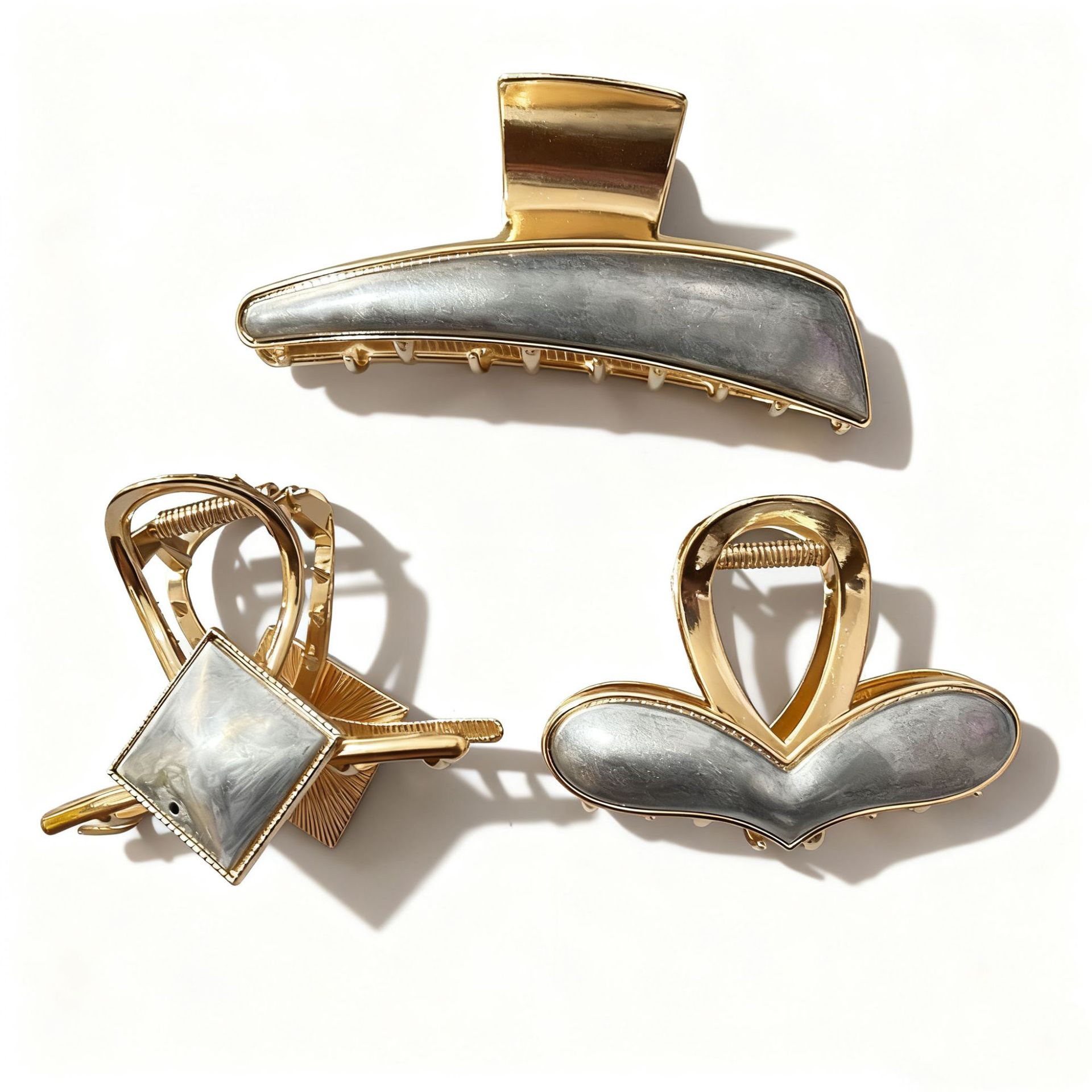 DIY Jewelry Accessories Alloy Leather-Stitched Song Brocade Base Hairpin Heart-Shaped Claw Clip Groove Shark Clip Hair Accessory