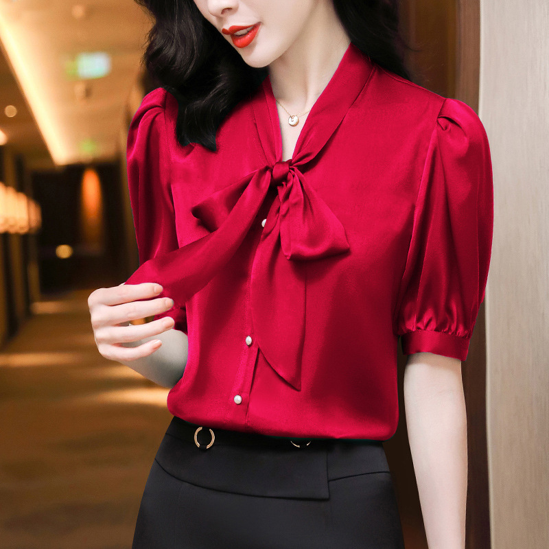 Spring summer elegant shirt with bow for leisure