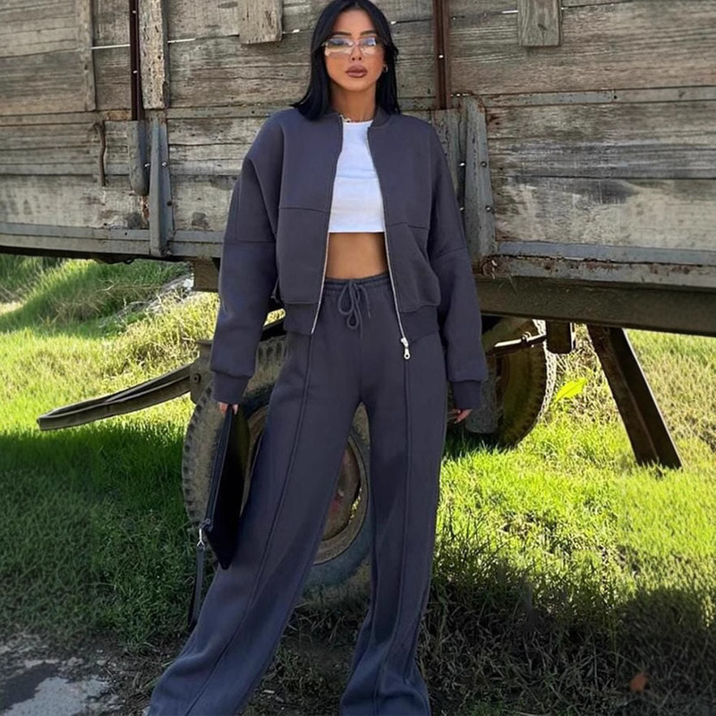 European and American Casual Suits, American Autumn and Winter Cardigans, Sports Women's Clothing, Fashionable Street Style Long-Sleeved Jackets and Trousers Two-Piece Sets