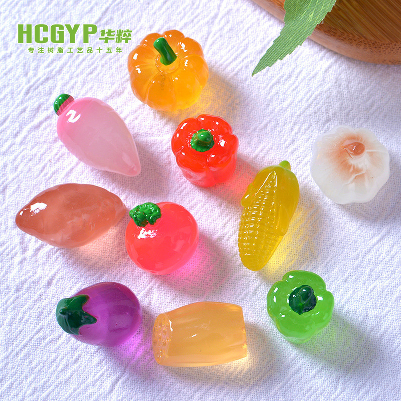 Micro-Landscape Creative Simulation Glow-In-The-Dark Tomato, Corn, Eggplant Cute Figurines DIY Decorations Blind Bag Accessories Mini Ornaments