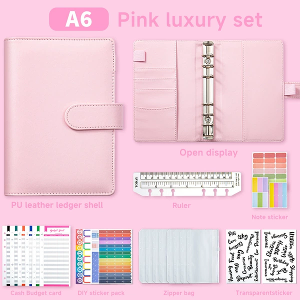 Luxury Gift Pack-Pink [Budget Card 12+ zipper bag 8+ word stickers 2+ multi-function stickers 4+ kacifer 1+color label sticker 3]