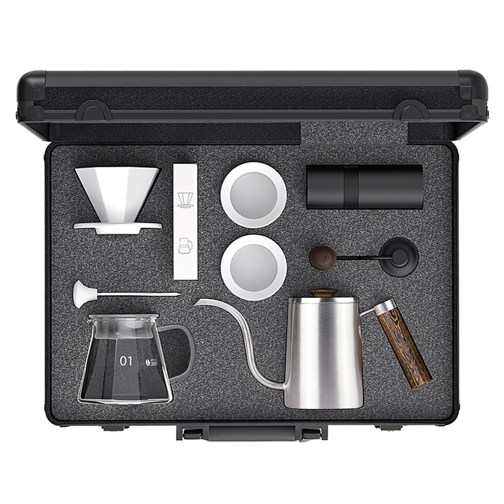 Sfei-caja de aluminio portátil para viajes al aire libre, molinillo de café, olla para preparar café a mano, filtro de goteo para acampar, juego de café para preparar a mano, caja de regalo