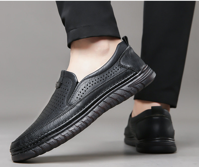 Giày lười nam da mềm đế mềm chống trượt, giày da công sở thường ngày — Xăng đan kaki, Xăng đan màu đen chi tiết 15