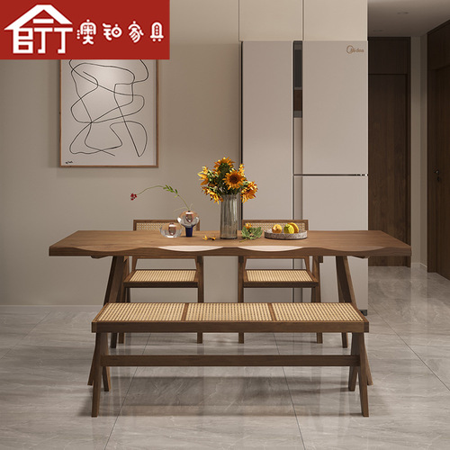 Aobo modern simple solid wood dining table and chair combination small apartment home rectangular dining table restaurant log dining table