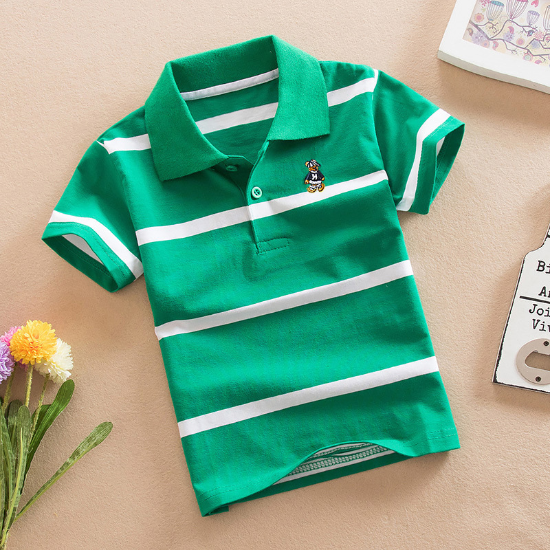 polo kids童装夏季男童短袖T恤条纹纯棉POLO衫中大童男女宝宝亲子